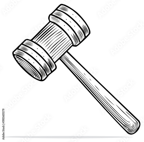 Gavel Outline Illustration Court Law Auction Wood Hammer Justice Legal Tool