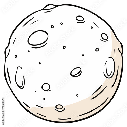 Cartoon Style Illustration of a Full Moon with Craters and Shadows in the Solar System