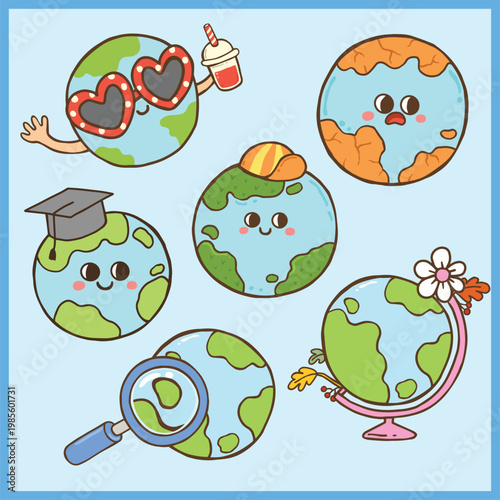 Earth Character set hand drawn Illustration