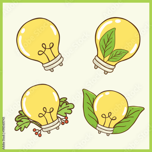 Eco Friendly Light Bulb With Green Leaves Illustration