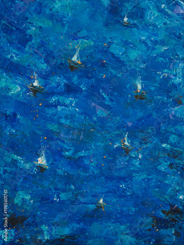 Palette Knife Impasto Style, Vibrant Deep Blue Sea