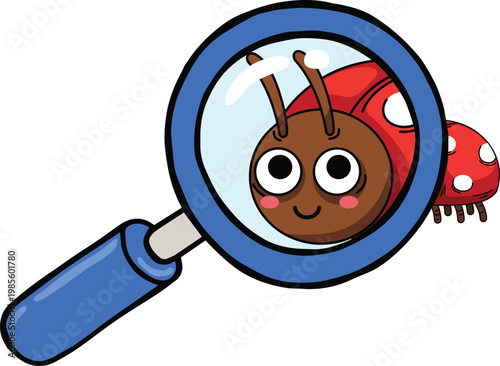 Magnifying Glass Over Ladybug Illustration