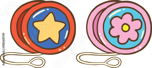 Colorful Kawaii Yo-Yo With flower Hand Drawn Illustration