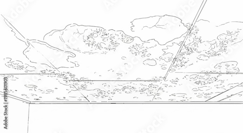 Abstract outline drawing of textured organic shapes and lines on a bright background