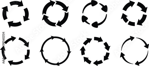 Circular arrows vector icon set, loop rotation refresh cycle direction symbols outline design collection