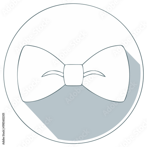 Elegant bow tie icon with long shadow. Minimalist line art vector graphic for formal wear and events.