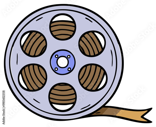 Cartoon Film Reel with Unspooling Film Strip Illustration for Cinema and Movie Production