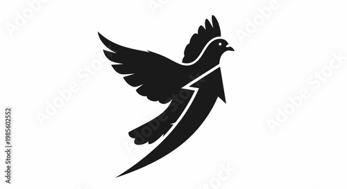 A black silhouette of a flying bird.