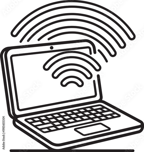 Laptop with WiFi signal icon on transparent background for network connection