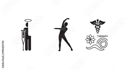 Silhouette of doctor and patient with therapy symbols
