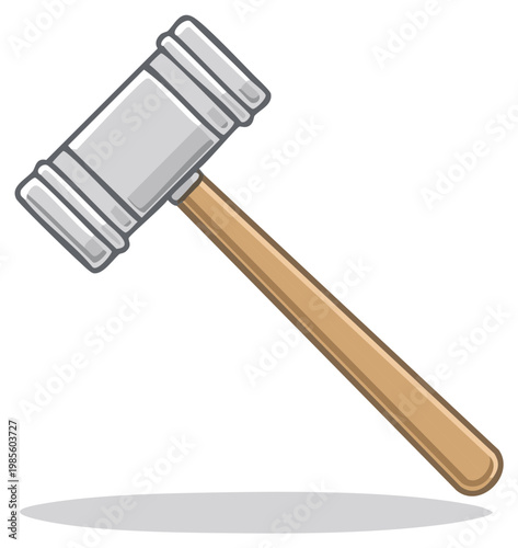Isolated Gavel Illustration Featuring Wooden Handle and Metal Striking Block For Court Auctions and Legal Proceedings