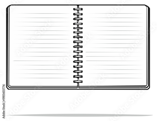 Open lined notebook with spiral binding for taking notes or doodling