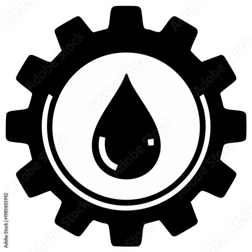 Gear and Fluid Drop Pictogram for Mechanical Engineering and Lubrication Services