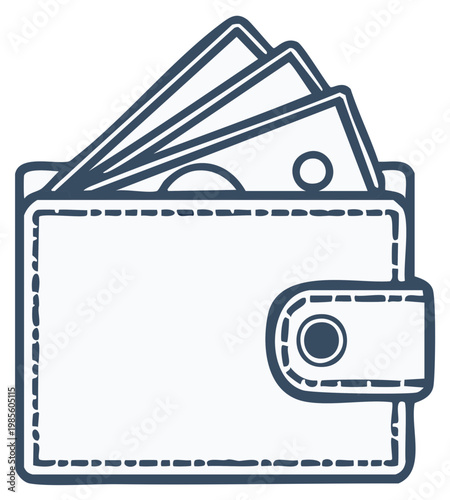 Stylized wallet with money, icon graphic illustration, personal finance theme design, payments method and business concept
