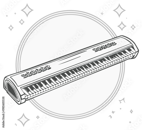 Stylized keyboard line art illustration music instrument graphic design