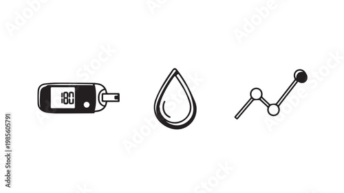Blood glucose meter and test strips icons