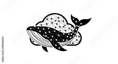 Whale jumping out of starry cloudy sky.