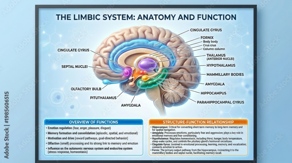 Obraz premium Detailed Anatomy of the Limbic System with Functions Overview and Brain Structure Insights