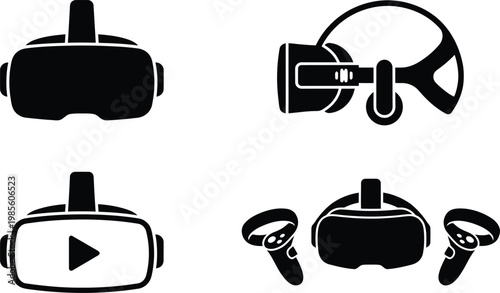Set of virtual reality headset icons with vr goggles and controllers