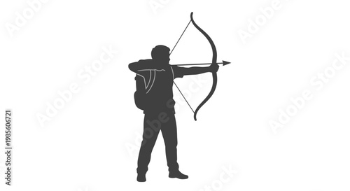 Silhouette of Archer with Bow and Arrow.