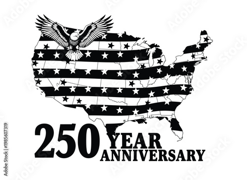 United states 250 year anniversary celebration logo with eagle and flag design
