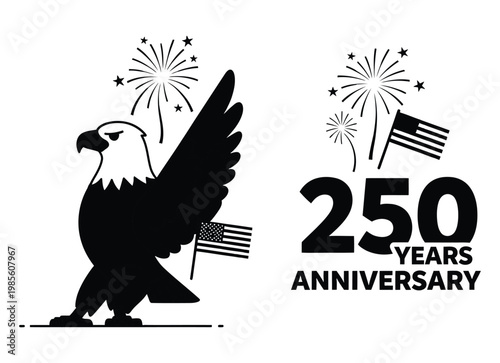 Bald eagle celebrates the 250th anniversary of american independence with fireworks