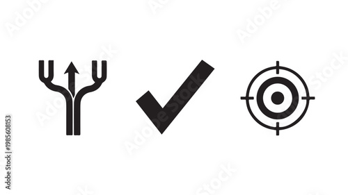 Vector icons for checkmark, target, and forked arrow