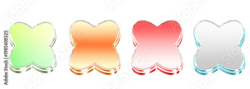 3D Glass Shape Icon Collection Isolated on Transparent Background – Concept of Digital Workflow and Productivity – Transparent Liquid Glass Icon – 3D 3D Render