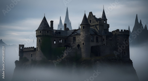 Large castle with multiple towers standing.