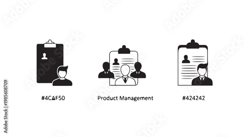 Product management icons with clipboard and people