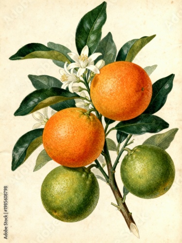 Orange Branch Botanical Illustration