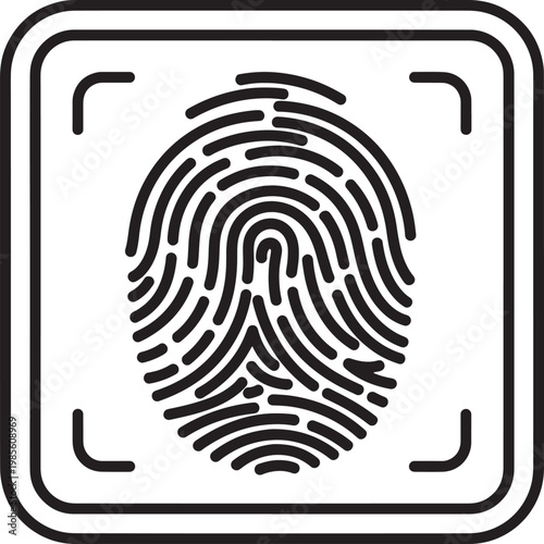 Fingerprint icon in square frame with rounded corners isolated