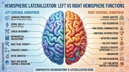 Hemispheric Lateralization: Functions of Left and Right Brain Explained Through Neuroanatomy and Cognitive Processes