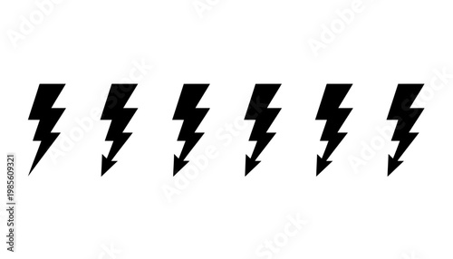 Collection of black lightning bolt icons on a for energy concepts stock vector
