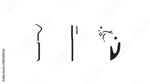 Black and white illustration of various abstract shapes and symbols