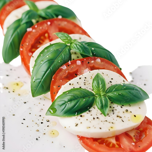 Fresh caprese salad with tomatoes mozzarella and basil leaves