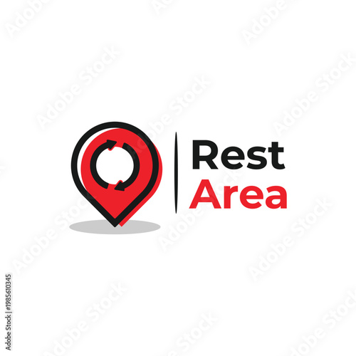 Rest Area Location Pin Logo with Circular Arrow Symbol