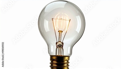 A classic clear incandescent light bulb with glowing tungsten filament and metallic base, symbolizing electric energy, illumination, and timeless design of traditional lighting technology.