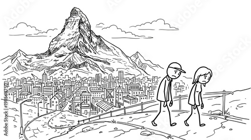 Depressed Couple Walking Away from City View