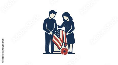Couple Mourning at a Memorial with US Flag