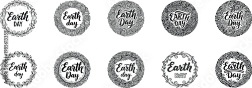 Earth Day Design Collection: A collection of decorative circular designs, each proclaiming Earth Day, evoking a sense of environmental awareness and celebration.