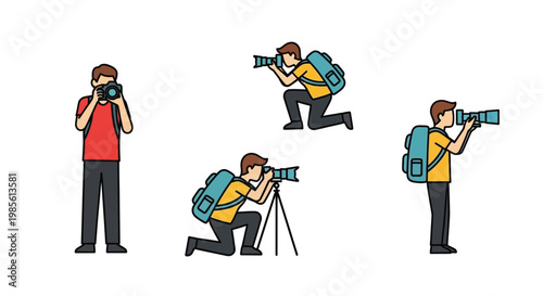Illustrative depiction of a photographer in various shooting positions