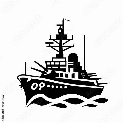 High contrast military vessel artwork isolated on a white background.