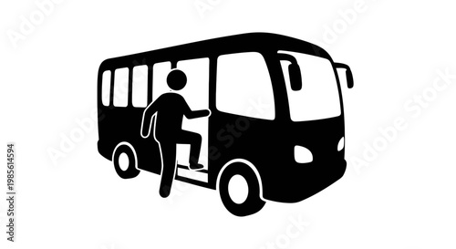 Person Boarding a Minibus Vehicle Silhouette.