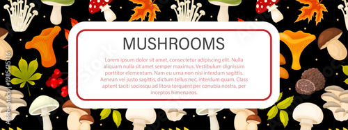 Seamless vector pattern with mushrooms. Modern cartoon-style background, nature illustration with mushrooms. Suitable for children's clothing, autumn decorations, and Thanksgiving cards.