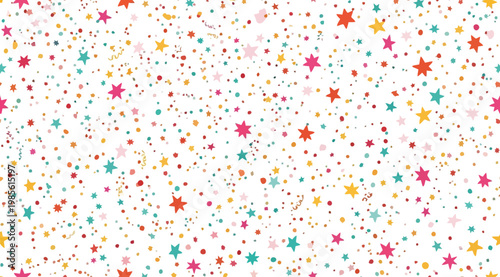 Seamless pattern with colorful confetti and stars