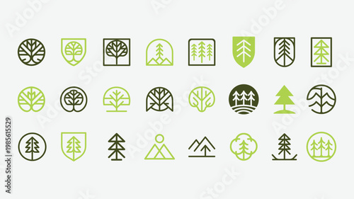 Geometric Tree Icons Collection – Abstract Nature Symbol Set