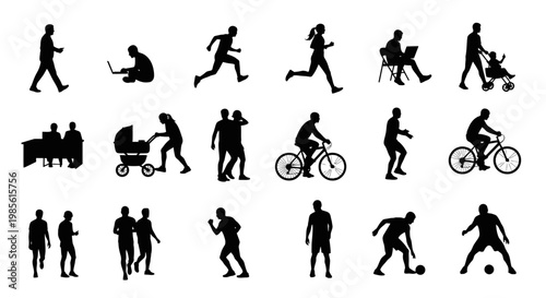 Diverse People Silhouettes: Activities, Sports, Work, and Family Life