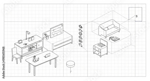 Architectural drawing of a modern office interior layout.