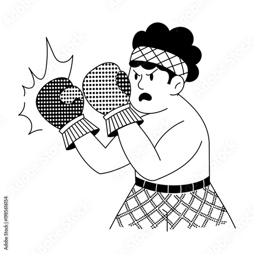 A doodle style illustration showing a boxer throwing strong punch